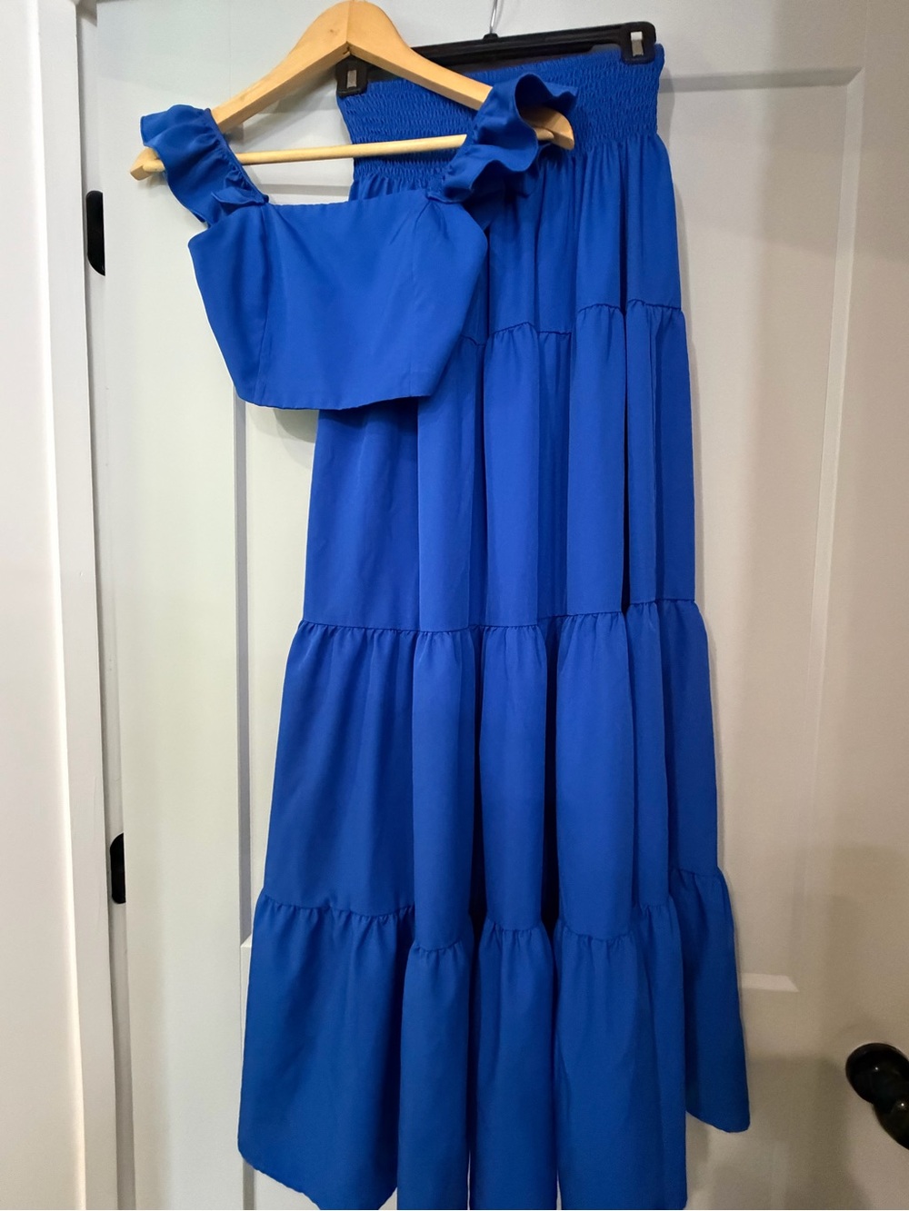 Royal Blue Tiered Maxi Skirt with Smocked Waist small